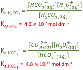 equation for equilibrium constants for carbonic acid H2CO3